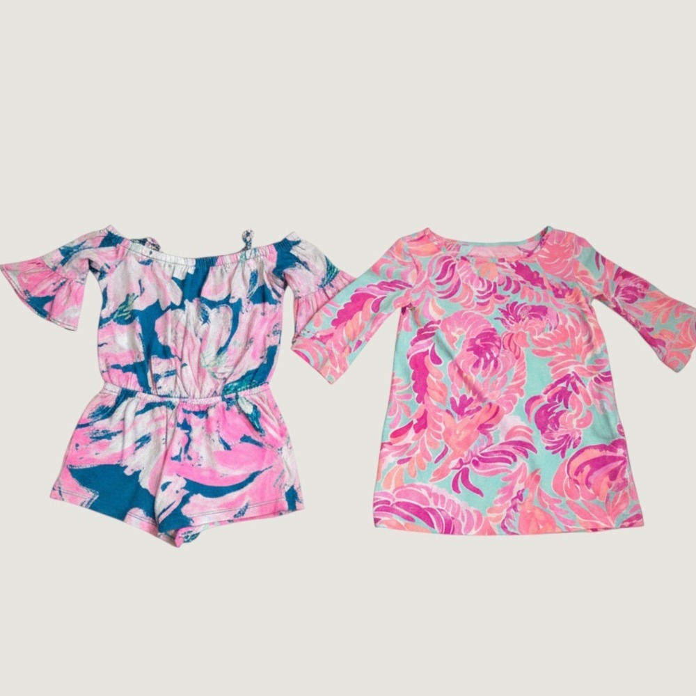 Lilly Pulitzer Girls Mini Marlowe T-Shirt Dress Candice Romper "Flamenco‎ Beach